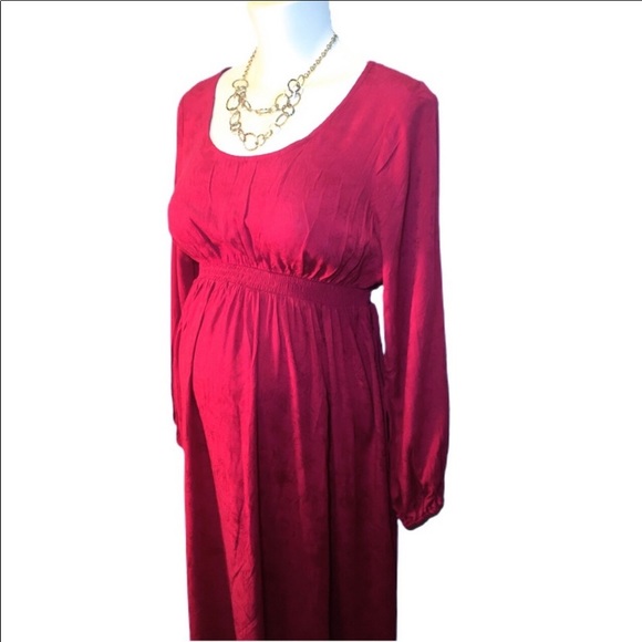 Ingrid & Isabel Wine Maroon Maternity Round Neck Dress Sz XS Like New - Picture 2 of 7
